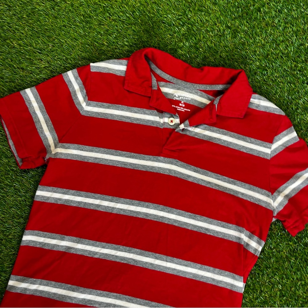 Arizona Jean Company Red and‎ Gray Striped Polo Shirt